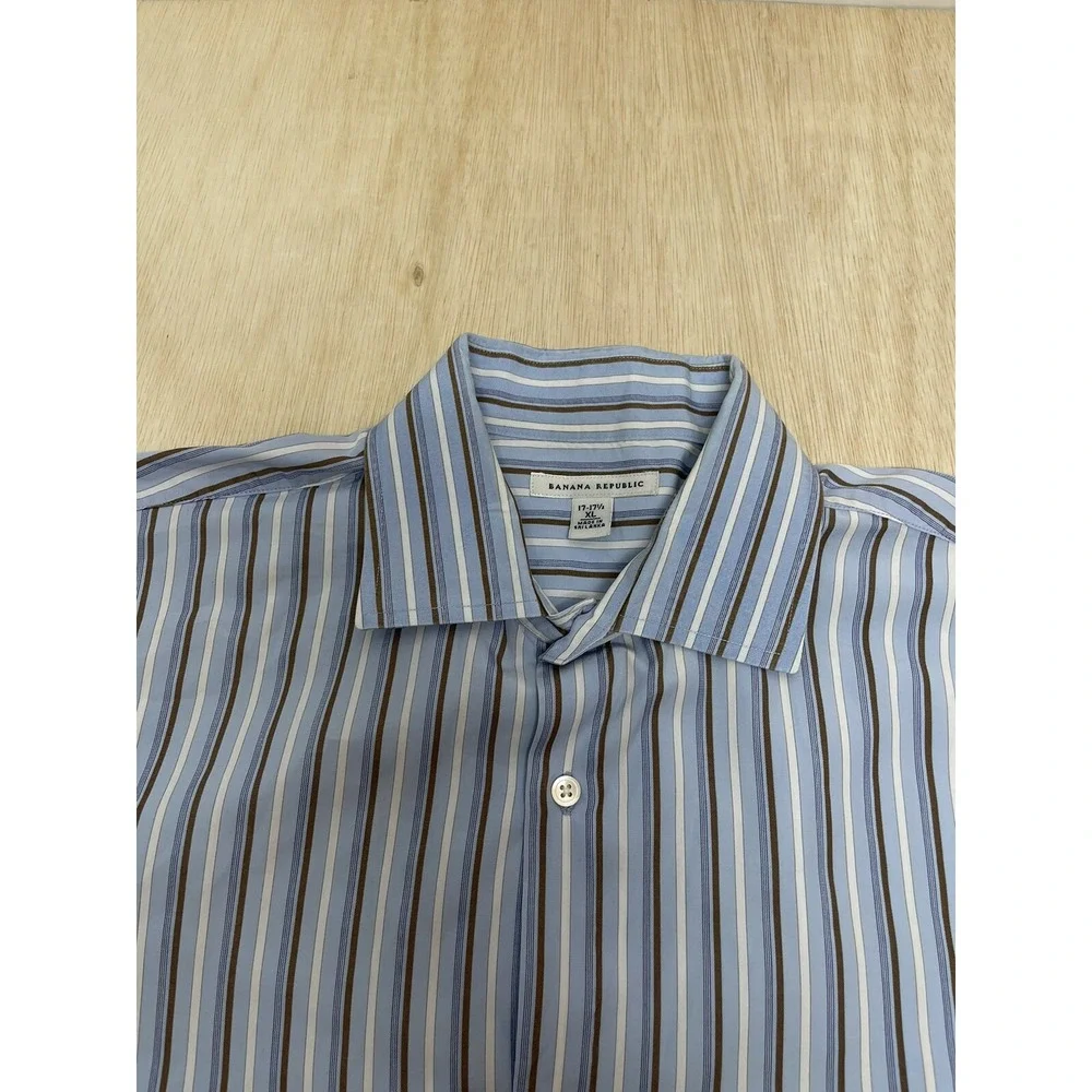 Banana Republic Men's Long Sleeve Dress Shirt Blue White Stripe‎ Size XL 17-17.5